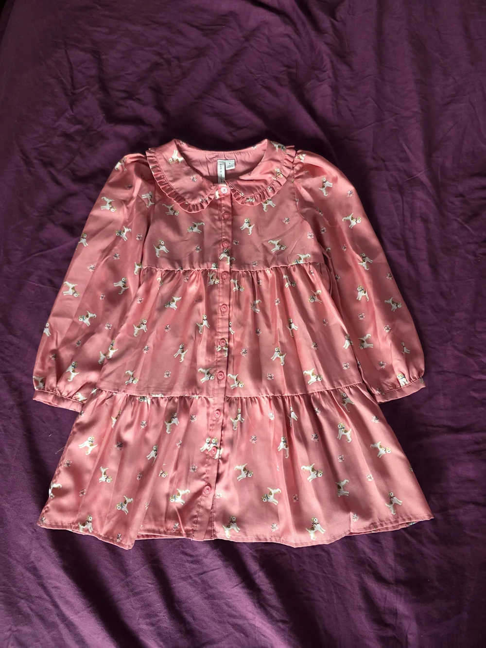 Janie and Jack Pink Puppy Print Tiered Nightgown